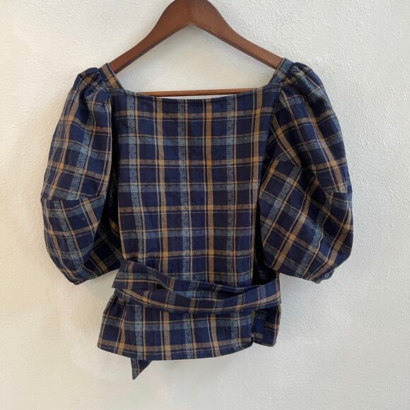 Madewell Navy and Brown Plaid Blouse - Picture 8 of 16